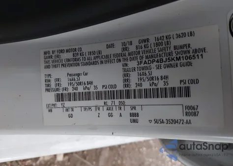 2019 Ford Fiesta Se from USA, damaged, VIN 3FADP4BJ5KM106511